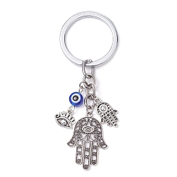 Hamsa Hand Брелки из смолы и сплава в тибетском стиле, с кольцами для ключей из сплава, хамса рука, 8.5 см, рука: 28x19.5 мм