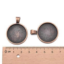 Red Copper Tibetan Style Alloy Pendant Cabochon Settings, Plain Edge Bezel Cups, Cadmium Free & Nickel Free & Lead Free, Flat Round, Red Copper, Tray: 25mm, 36x28x3mm, Hole: 4mm, about 195pcs/1000g