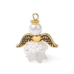 Белый Подвески-ангелы из стеклянных бисеров, с акриловыми бусинами, крыльями из сплава и петлей из нержавеющей стали, белые, 304 мм, отверстие : 22.5x20x14 мм