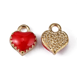 Rot Legierung Emaille Reize, cadmiumfrei und bleifrei, Herz, Licht Gold, rot, 8x7.5x2.5 mm, Bohrung: 1.5 mm