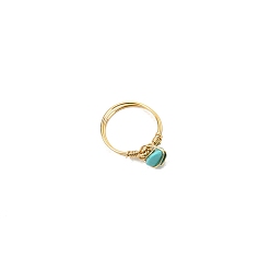 Synthetische Türkis Ringe aus synthetischen Türkisnuggets, Messingschmuck für Damen Herren, golden, Innendurchmesser: 18 mm