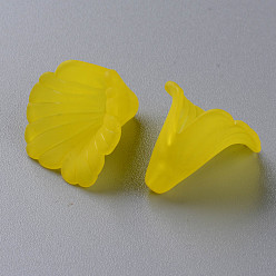 Champagne Yellow Transparent Acrylic Bead Caps, Trumpet Flower Beads, Frosted, Flower, Champagne Yellow, 18x18x17mm, Hole: 1.5mm, about 700pcs/500g