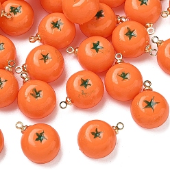 Other Fruits Подвески из непрозрачной смолы с изображением фруктов, с золотой латунной петлей, хурма, 15x11.5x8 мм, отверстие : 1.4 мм