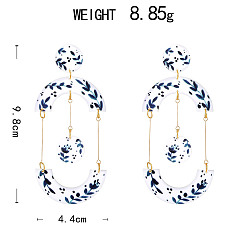 Стально-синий Акриловые болтаться серьги стержня, арка, золотые, стальной синий, 98x44 мм