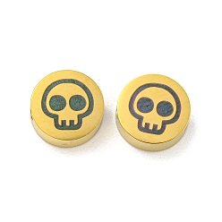 Skull Тема хеллоуина 304 бусины из нержавеющей стали, реальный 18 k позолоченный, плоско-круглые, череп, 8x3 мм, отверстие : 2 мм