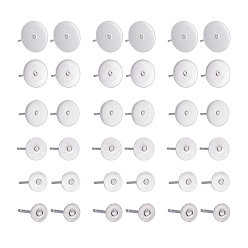 Stainless Steel Color Tarnish Resistant 210Pcs 7 Size 304 Stainless Steel Stud Earring Settings, Flat Pad Earring Post, Flat Round, Stainless Steel Color, Tray: 3mm~12, 12x3~12mm, Pin: 0.7mm, 210pcs/Box