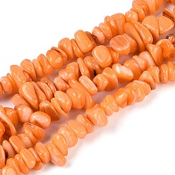 Коралловый Окрашенные естественных пресноводных стеклянные бусы нити, самородки, коралл, 2.5~9x7~22x7~9 мм, отверстие : 0.7~0.9 мм, около 82~92 шт / нитка, 14.76~15.55 дюйм (37.5~39.5 см)