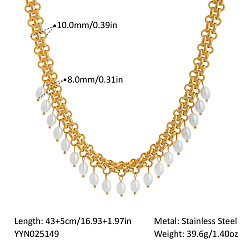 Настоящее золото 18K 304 ожерелья-нагрудники с кисточками из искусственного жемчуга и цепочкой из нержавеющей стали, белые, реальный 18 k позолоченный, 16.93 дюйм (43 см)