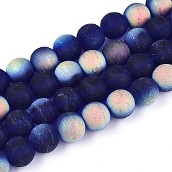 Полуночно-синий Матовые прозрачные стеклянные бусины, круглые, с половиным покрытием, с покрытием AB цвета, темно-синий, 9.5~10 мм, отверстие : 1.2 мм, около 39~41 шт / нитка, 14.57~15.75'' (37~40 см)