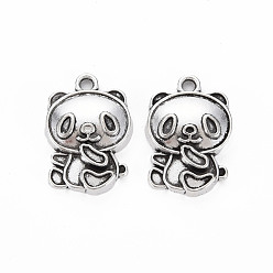 Античное Серебро Сплавочные сеттинги для кулона, тибетский стиль, без кадмия и без свинца, панда, античное серебро, 21x14.5x4 мм, отверстие : 1.8 мм