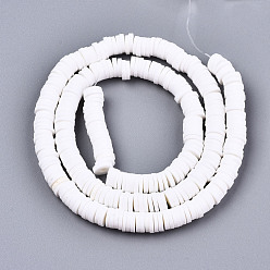 White Handmade Polymer Clay Beads Strands, for DIY Jewelry Crafts Supplies, Heishi Beads, Disc/Flat Round, White, 6x0.5~1mm, Hole: 1.8mm, about 290~320pcs/strand, 15.75 inch~16.14 inch(40~41cm)