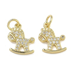 Настоящее золото 18K Латунные микропаве прозрачные подвески с фианитом, лошади прелести, стойки покрытие, долговечный, реальный 18 k позолоченный, 13.5x11x2 мм, Перейти кольцо: 5x1 мм, 3 мм внутренним диаметром