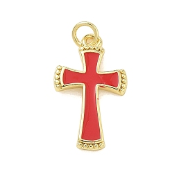 Rot Messing Emaille-Anhänger, Quer Charme, Gestell, langlebig überzogen, cadmiumfrei und bleifrei, echt 18 k vergoldet, rot, 23.4x14x2.5 mm, Bohrung: 3 mm