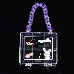 Прозрачный Контейнеры для бусин из полистирола, с цепочкой и 6 сетками, для бижутерии бусины мелкие аксессуары, формы сумки, прозрачные, 10.2x10.5x3.15 см, отверстие : 56.5x102.5 мм, Отсек: 32x41 мм