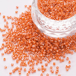 Coral Glass Cylinder Beads, Seed Beads, Opaque Colours Luster, Round Hole, Coral, 1.5~2x1~2mm, Hole: 0.8mm, about 8000pcs/bag, about 1pound/bag