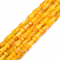 Orange Natural Freshwater Shell Beads Strands, Dyed, Mushroom, Orange, 7.5x4mm, Hole: 0.9mm, about 51pcs/strand, 15.35 inch(39cm)
