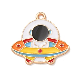 Yellow Alloy with Enamel Pendants, Astronaut & Spaceship Charms, Golden, Yellow, 21.5x22x1mm, Hole: 1.6mm