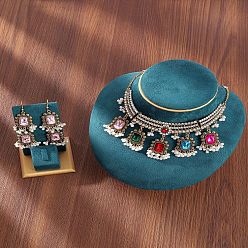 (52) Непрозрачная лаванда Прямоугольный сплав стекла колье и серьги комплекты для женщин, разноцветные, 500 мм