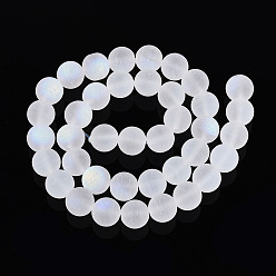 Снежный Матовые прозрачные стеклянные бусины, круглые, с половиным покрытием, с покрытием AB цвета, снег, 9.5~10 мм, отверстие : 1.2 мм, около 39~41 шт / нитка, 14.57~15.75'' (37~40 см)