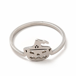 Stainless Steel Color Non-Tarnish 201 Stainless Steel Halloween Pumpkin Finger Ring for Women, Stainless Steel Color, Inner Diameter: 18mm