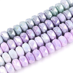 Сливовый Антикоррозийные гальванические стеклянные бусины, имитация драгоценных камней, рондель, с покрытием AB цвета, граненые, два тона, слива, 8x5~6 мм, отверстие : 1.2 мм, около 68~77 шт / нитка, 14.76~15.16'' (37.5~38.5 см)