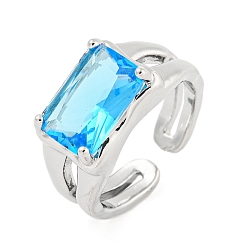 Rectangle 304 Открытая манжета из нержавеющей стали с цирконием, кольцо-солитер для женщин, цвет нержавеющей стали, прямоугольные, 9.5x13.5 мм