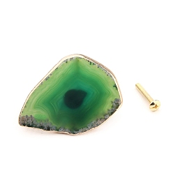 Green Natural Agate Drawer Knob, with Brass Findings and Screws, Cabinet Pulls Handles for Drawer, Doorknob Accessories, Polygon, Green, 50~90mm