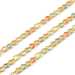 Разноцветный Латунь Figaro цепи, пайки, с эмалью, стойки покрытие, долговечный, без свинца и без кадмия, с катушкой, реальный 18 k позолоченный, красочный, ссылка: 4.5x3x1мм и 6x2.5x1мм