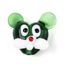 Зеленый Бусины лэмпворк , мышей, зелёные, 18~21x21~24x12~13 мм, отверстие : 1.5~1.8 мм