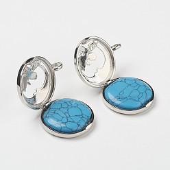 Synthetic Turquoise Synthetic Turquoise Pendants, with Brass Diffuser Locket Findings, Flat Round with Angel, 31x26x8mm, Hole: 4mm