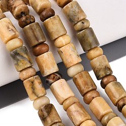 Other Jade Natural Huanglong Jade Beads Strands, Barrel & Rondelle, 8x10mm, Hole: 0.9~1.2mm, about 50~52pcs/strand, 14.57~15.35 inch(37~39cm), Rondelle: 8x4.5~5mm