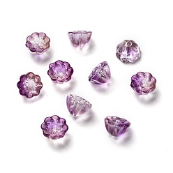 Фиолетовый Прозрачные стеклянные бусины, лотоса стручок, фиолетовые, 10.5x6.5 мм, отверстие : 1.4 мм