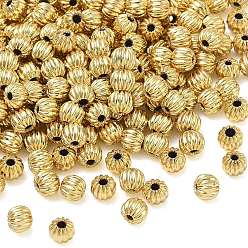 Real 18K Gold Plated Brass Beads, Corrugated Round, Cadmium Free & Lead Free, Rack Plating, Long-Lasting Plated, Real 18K Gold Plated, 4mm, Hole: 1mm
