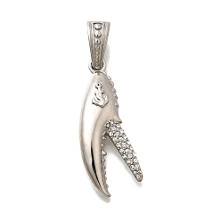 Нержавеющая Сталь Цвет 316l подвески из нержавеющей стали с микропаве из прозрачного кубического циркония, акулья пасть, цвет нержавеющей стали, 39x14.5x7 мм, отверстие : 5x8.5 мм