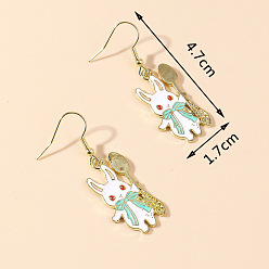 Кролик Серьги-подвески из цинкового сплава с эмалью., золотые, кролик, 47x17 мм