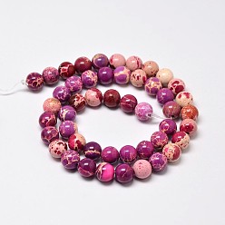 Crimson Natural Imperial Jasper Beads Strands, Round, Dyed, Crimson, 10mm, Hole: 1mm, about 38pcs/strand, 15 inch