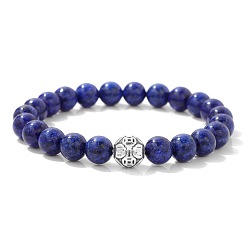 Ляпис-Лазурь Природные лазурит круглые бисерные браслеты простирания, талисманы из сплава, ювелирные украшения на удачу для женщин и мужчин, 7.48 дюйм (19 см)