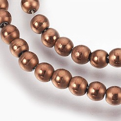 с Покрытием Меди Гальванизировать немагнитных синтетический гематит бисер пряди, полированный, матовые, круглые, с медным покрытием, 4 мм, отверстие : 1 мм, около 106 шт / нитка, 15.7 дюйм (40 см)