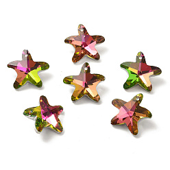 Old Rose Electroplate Glass Pendants, Back Plated, Faceted, Starfish Charms, Old Rose, 19.5x20.5x8.5mm, Hole: 1.4mm