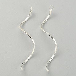 Silver Brass Wavy Eye Pins, Curved Line, Silver, 18 Gauge, 52x9x1mm, Hole: 2.3mm
