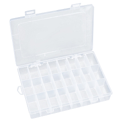 Прозрачный Пластиковые съемные контейнеры для бусинок, с крышкой, 24 отсеков, прямоугольные, прозрачные, 19.5x13x3.6 см