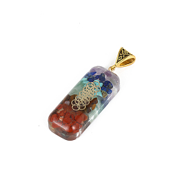 Круглые Подвески из смешанных драгоценных камней на тему чакр, прямоугольный шарм, с кусочком сплава золотистого тона, круглый узор, 50x20 мм