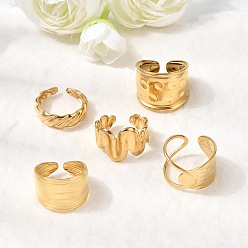 Настоящее золото 18K 5 шт. 304 открытые манжеты из нержавеющей стали для женщин, ионное покрытие (ip), реальный 18 k позолоченный, 6.5~17.5 мм, внутренний диаметр: 16.1~17.4 мм