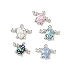 Платина Подвески-соединители в виде черепахи из латуни с эмалью, с естественной оболочке, долговечный, стойки покрытие, разноцветные, платина, 12x15.5x3 мм, отверстие : 1.1 мм