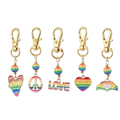 Mixed Shapes Alloy Enamel Pendant Decorations, with Resin Beads. Rainbow Color Pride, Mixed Shapes, 58~69mm