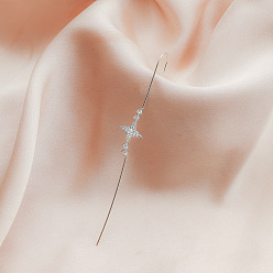 Звезда Латунные горный хрусталь серьги манжеты, платина, звезда, 8 мм