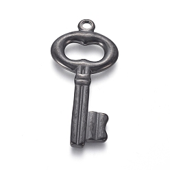 Gunmetal 304 Stainless Steel Pendants, Key, Gunmetal, 49x23x3mm, Hole: 3mm