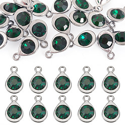 Изумруд 20 шт. граненые стеклянные подвески, со сплавочной фурнитурой, слеза, очарование маяка, изумруд, 11.3x7.2x4.2 мм, отверстие : 1.2 мм