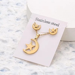 Луна 201 комплекты из ожерелий и серег-гвоздиков из нержавеющей стали, золотые, луна, 10x8 мм и 400 мм