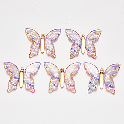 Farbig Transparenten Acryl-Anhänger, mit plattiertem Boden, Schmetterling, Farbig, 34x39x5.5 mm, Bohrung: 1.2 mm